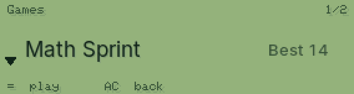 The calculator screen: Pick a game